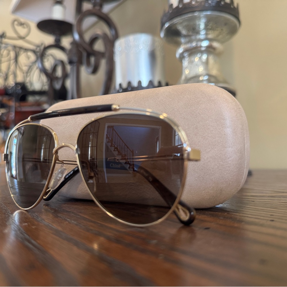 Chloe Reese Gold/Havana Aviator Sunglasses - Picture 4 of 7